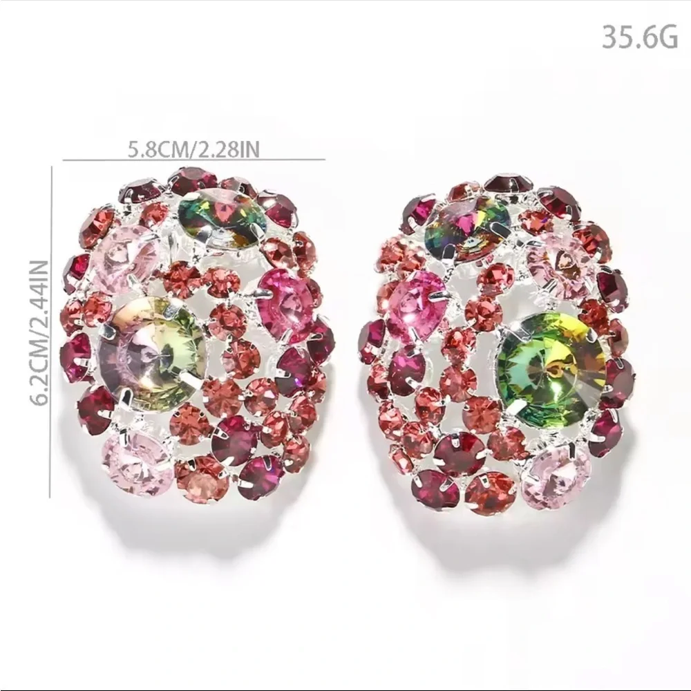 Zara pink Oval Multicolor Crystal Statement Earrings